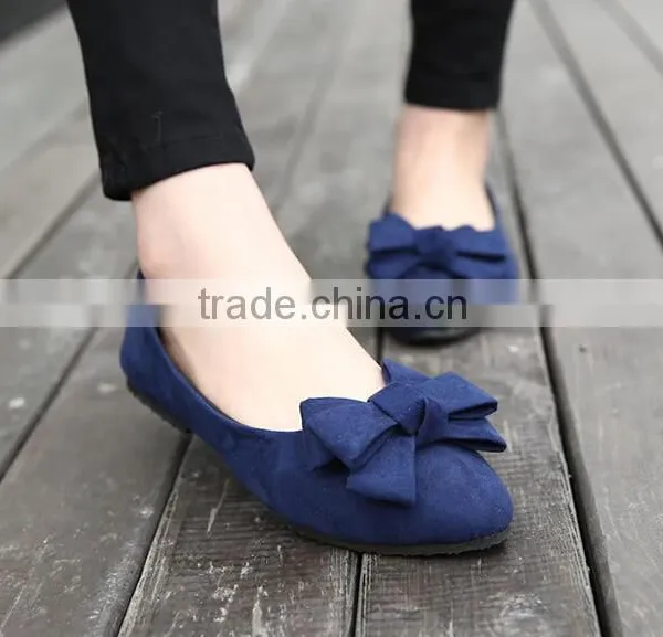 2015 Spring Summer Pointed Toe Flat Heel Bow Shoes Single Shoes Women Fashion Flat Shoes Soft Flat Shoes