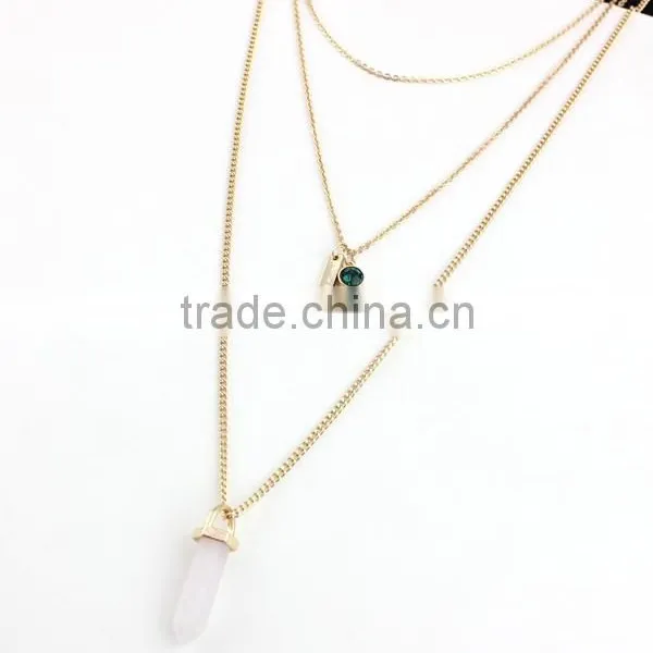Hot Sale European And American Design Rose Gold Plated Necklace Ornaments Multilayer Emerald Crystal Color Stone Bead Neckladces photo-3