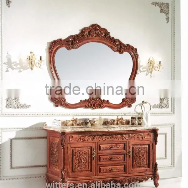 Hotel Type Baroque Style Antique Wooden Bathroom Vanity With Double Sinks With Gold Foil WTS123 photo-5