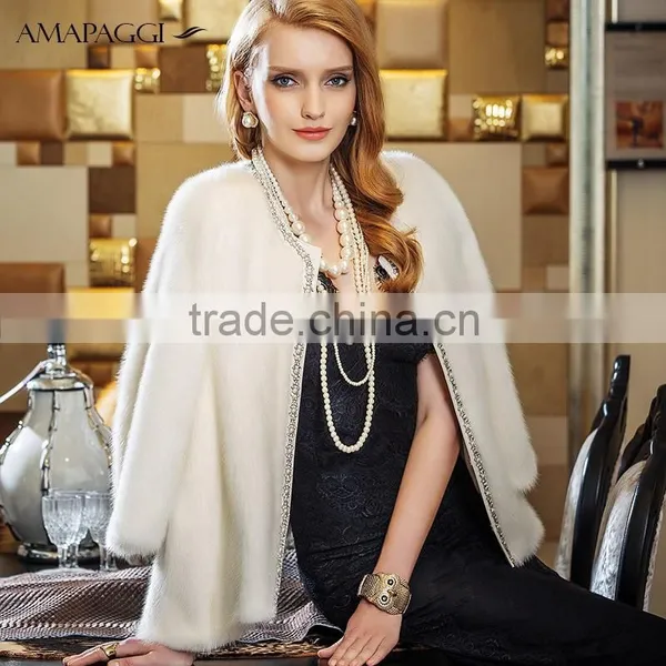 Diamond Round Collar Regular Length Women Natural White Mink Fur Coat for Sale