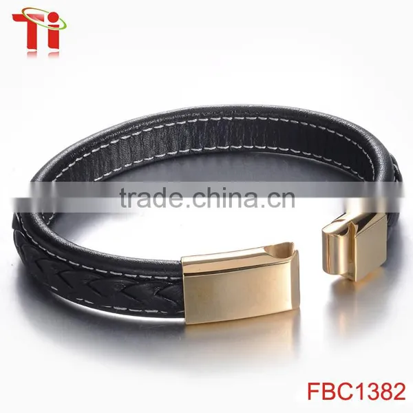 Genuine Leather Rope Magnetic Bracelet Locking Stainless Steel Bracelet for Men photo-5