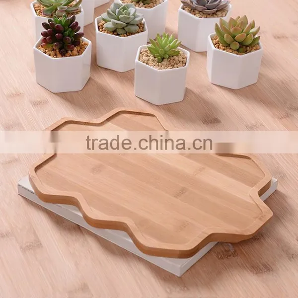 Zakka Combination Potted Six Sides Indoor Glazed Pottery Planters With Bamboo Tray photo-3