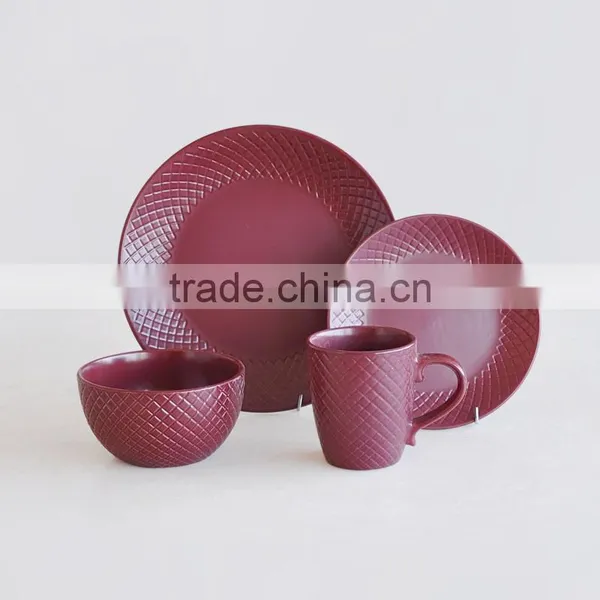 16pcs High Quality Embossed Dinner Set With Purple Solid Color photo-2