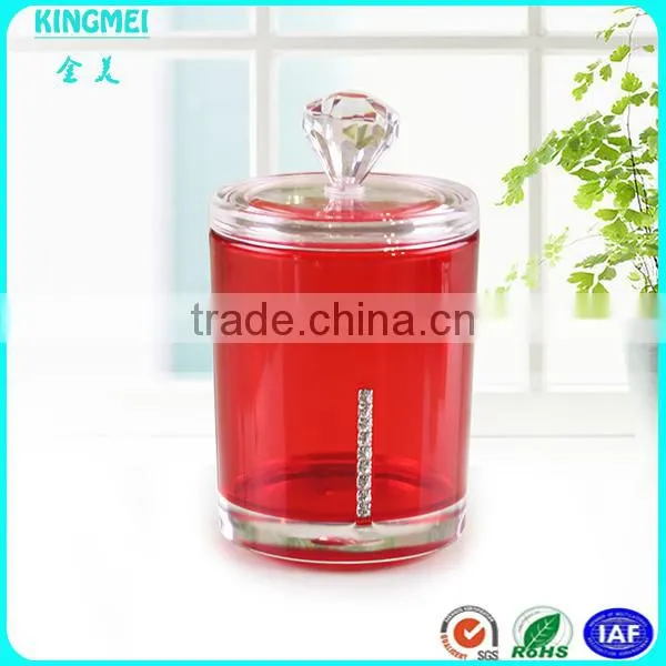 Red Acrylic New Product Round Swab Box,toothpick Box With Lid