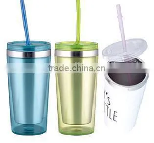 280ml/350ml/450ml Stainless Steel Inner Steel Outer Plastic Double Layer Cup With Straw photo-4