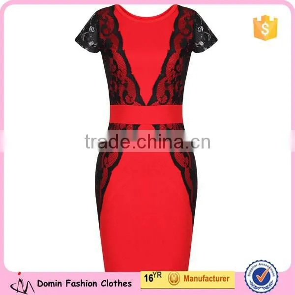 Women's Fashion Lace Splicing Pencil Mini Bodycon Dress photo-5
