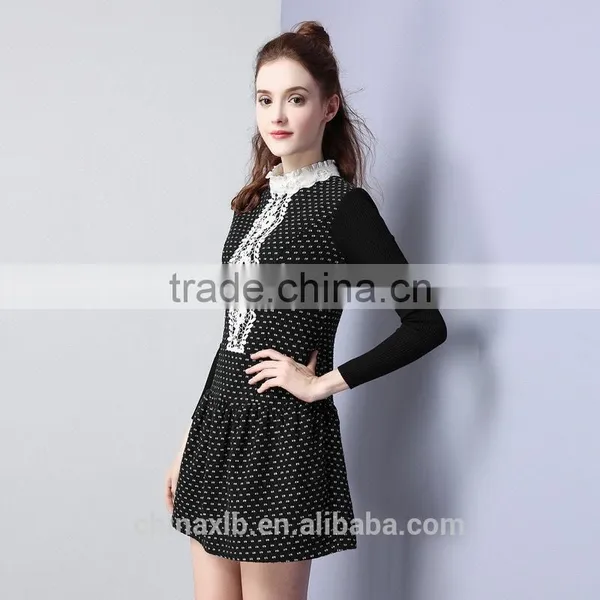 Free Shipping--2016 Winter Women New Embroidered Sleeve Lapel Wool A-line Dress Slim Woolen Dress photo-2