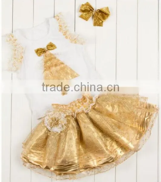2016 Wholesale and Factory Price Golden Childhood Tutu Set With Golden Headband and Pleated the Flowers for Baby Gilrs photo-4