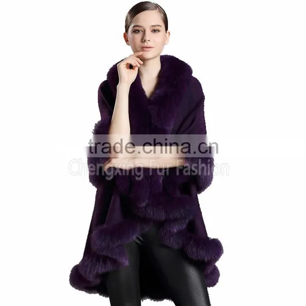 CX-B-P-17C Fur Decora Fashion Italian Cashmere Pashmina Shawl With Fur photo-2