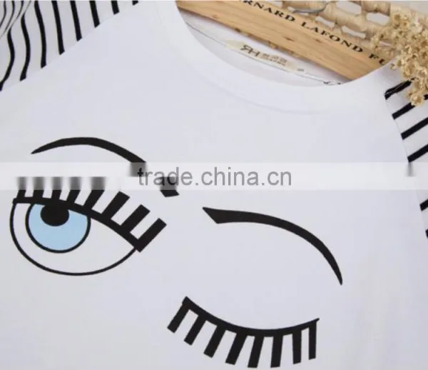 Women Creative Face Eyes Cotton Causal t Shirt photo-2