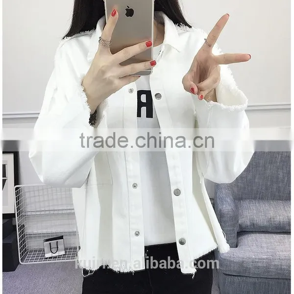2017 Spring Autumn White Denim Jacket Women Basic Coats Printed Long Sleeve Casual Loose Woman Jeans Jackets Plus Size O Nzwt-89 photo-2