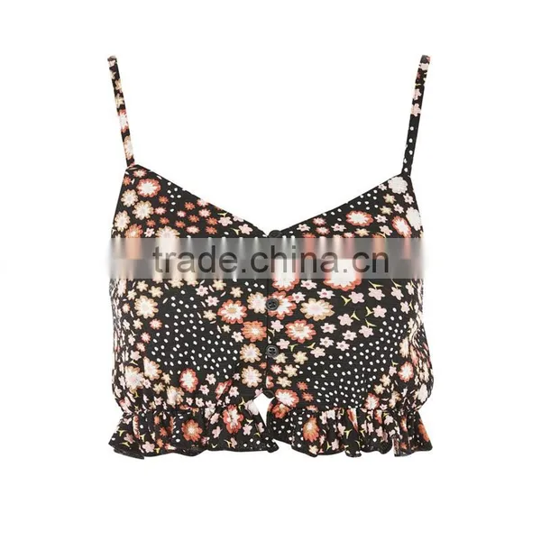 2015 Summer Trendy Flower Print Cropped Fit Casual Tops for Ladies photo-5