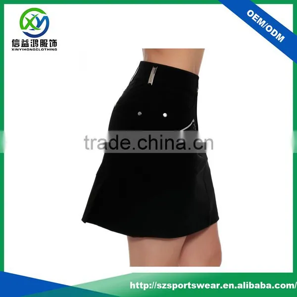 New Design Metal Zip Pockets Mid-rise Waist Women Golf Skirt With Pleated Buttom photo-4