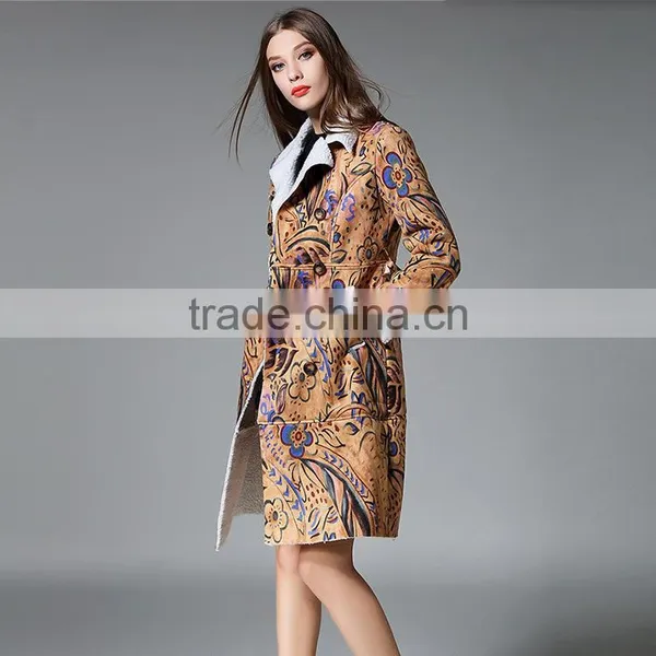 B40991A 2017 New Fashion Women Clothing Suede Long Printing Coat photo-3