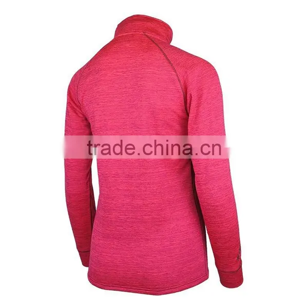Women Warm Humidity And Ventilation Zippers Neckline Melange Ski Mid Layers T Shirt photo-3