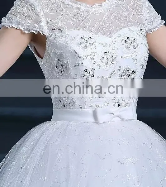 LSO021 Wedding Gown Classic Short Sleeves With Bow at Front White Dresses for Girls photo-2