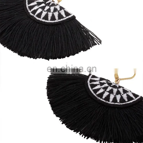 Hot Sales Big Black Semicircle Tribal Embroidery Earrings photo-3