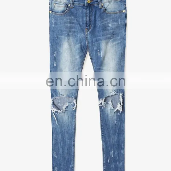 DiZNEW OEM Custom USA 98%cotton Skinny Blue Ripped Jeans Men photo-6