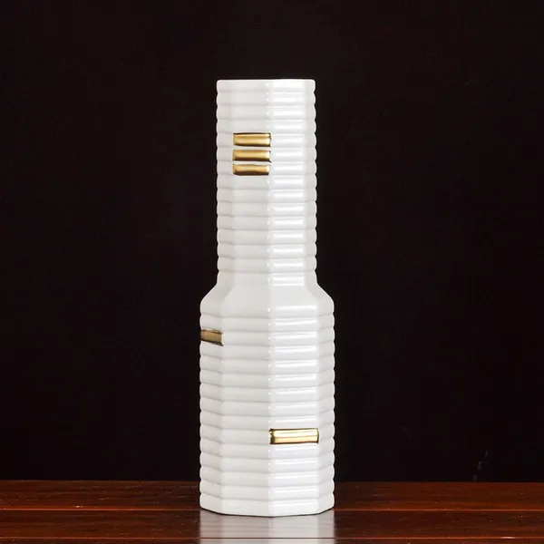 Modern Simple Gild Coral Fashion Fresh White Ceramic Vase For Showroom Club Decor photo-2