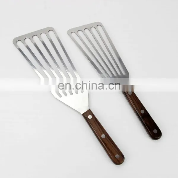 Solid Wood Handle Slotted Turner Stainless Steel Fish Spatula photo-2