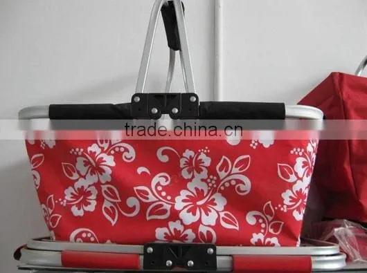 600D Dotted Fabric Folding Shopping Basket Collapsible Picnic Basket Metal Picnic Basket