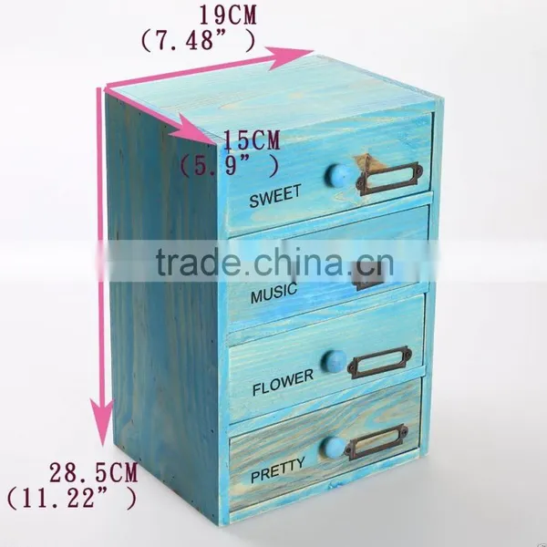 4-drawer Wood Cabinet Handcrafted Desk Organizer Storage Box Craft Furniture photo-4