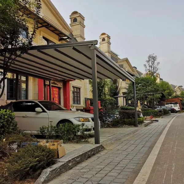 Retractable Fabric Roof Aluminum Carport With LED Lights, Modern Outdoor Canopy for Villa Parking & Driveway photo-2