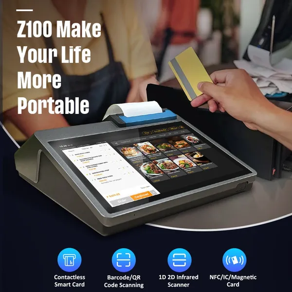 Commercial POS Cash Register, Auto-cut 80mm Thermal Printer 4G LTE Wireless POS for Restaurant Chain & Food Retail photo-3