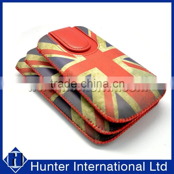 UK Flag Design Genuine Leather Flap Universal Pull Up Pouch photo-5