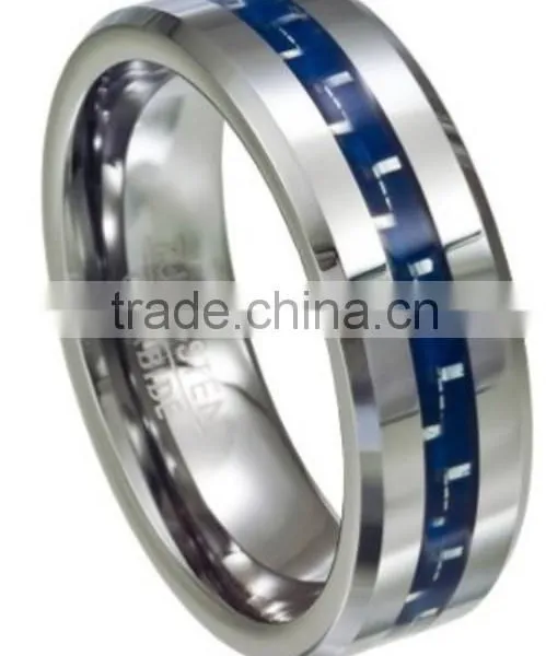 High Quality Tungsten Finger Ring With Blue Carbon Fiber