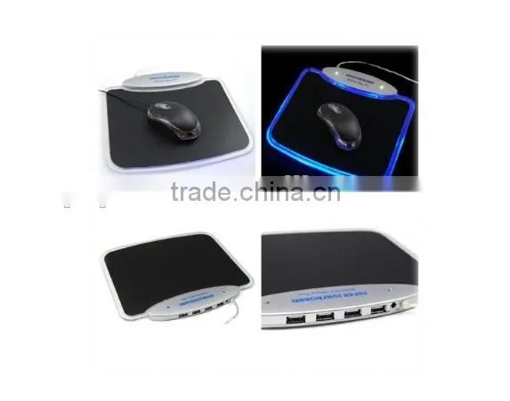 Blue LED Light Mouse Pad With 4 Ports USB HUB for PC/Laptop photo-2