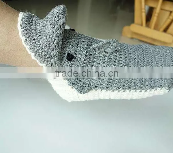 Funny 100% Cotton Pure Handmade Women Crochet Shark Socks photo-5
