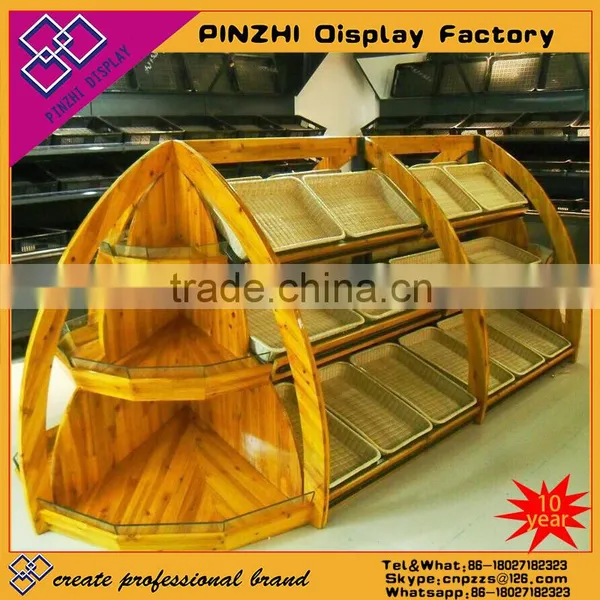 AL-SM055 Supermarket Vegetable/ Fruit /cake Wood Display Shelves Hot Sale Supplier's Choice