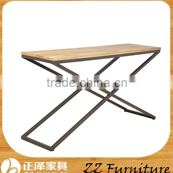 Vintage Wooden Side Table with Metal Legs