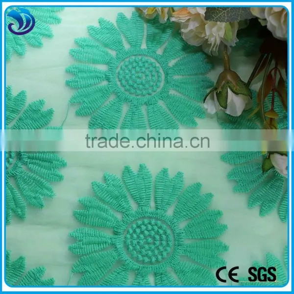 Organza Fabric With Green Floral Embroidery/Polyester Organza Fabric for Summer Dress photo-3