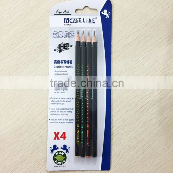 7" Standard Size Triangular Shape Soft Wood Matt Black Body Blister Card HB Pencil Sharpened With Dipped Top