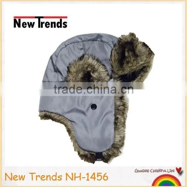 Gery Faux Fur & Nylon Trapper Hat Winter Warm Hat