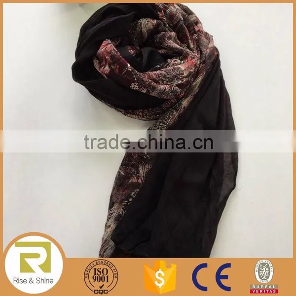 Wholesale 100% Chiffon Feather Printed Fringed Shawl Scarf