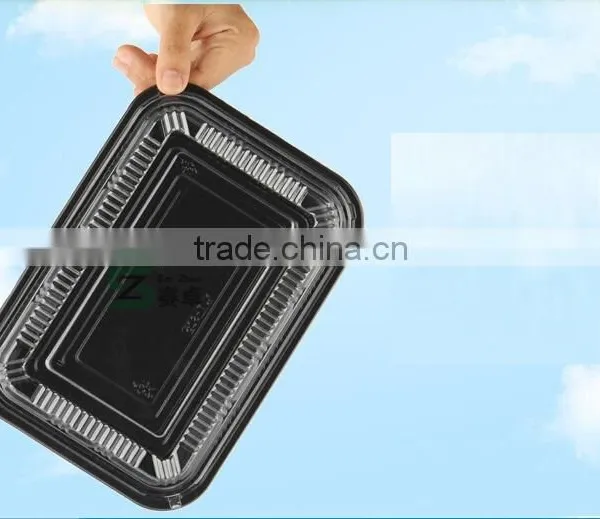 0.45mm Thickness Single Compartment Rectangle Black Plastic Fast Food Take Away Box With Lid