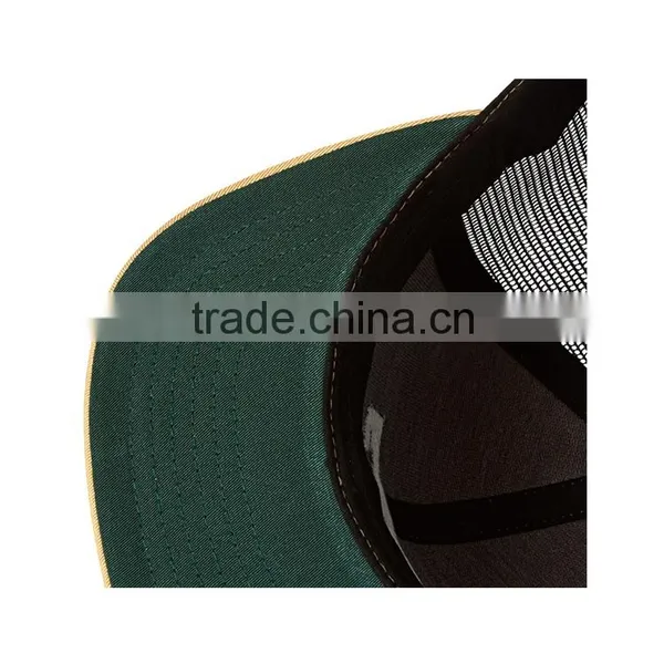 Whoesale Custom High Quality Khaki 100% Cotton Twill 3D Embroidery Flat Peak Trucker Hat Mesh Snapback Cap Quality Choice photo-5