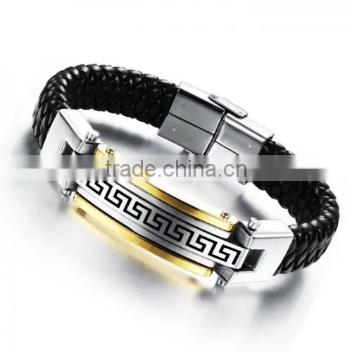 Plated 0.02um Nickel And Lead Free Leather & Steel Jewelry Custom Logo Bracelet photo-2
