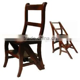Antique Reproduction Furniture - Library Chair Step - Mahogany Wooden Furniture