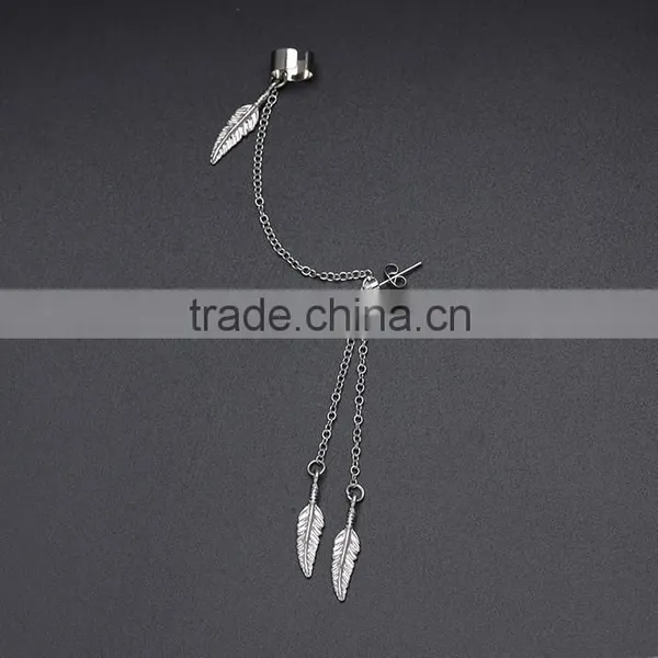 Wholesale Fashion Design 316L Stainless Steel Leaf Chain Earring Stud Piercing Jewelry photo-2