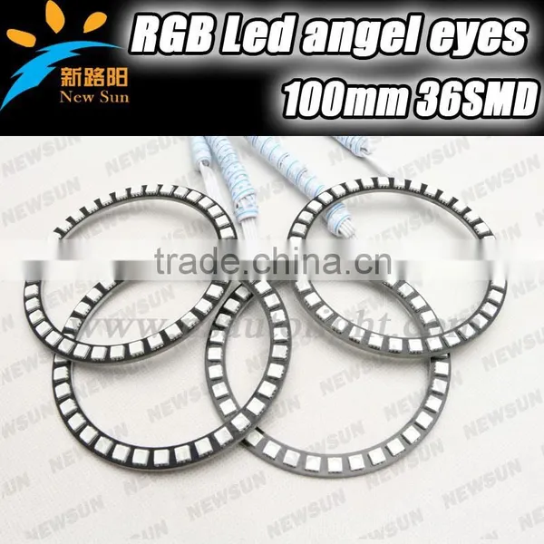 Factory cheap car lamps 12V DC high light color change 100mm RGB angel eyes with IR in auto lighting system