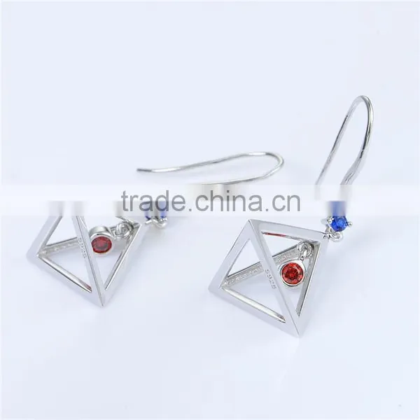 2016 New Trending Designs Bezel Setting Red And Blue Cz Dangle Earing photo-2