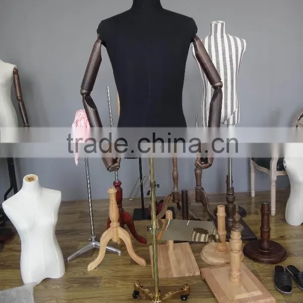 Male Torso Dress Form With Wooden Arms & Base