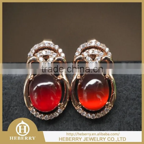 Elegant Ladies Garnet Czech Crystal Earring Orange Color Gemstone With 925 Sterling Silver photo-3