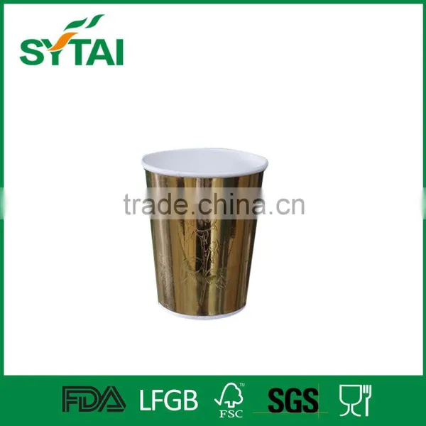 Compostable and Biodegradable Golden Paper Hot Cup Embossing Rose Design photo-4