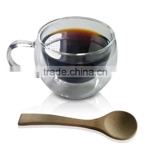 2016 Amazon Hot Sell Double Wall Glass Insulated Tea Cup Coffee Mug 12 oz With Bamboo Teaspoon photo-3