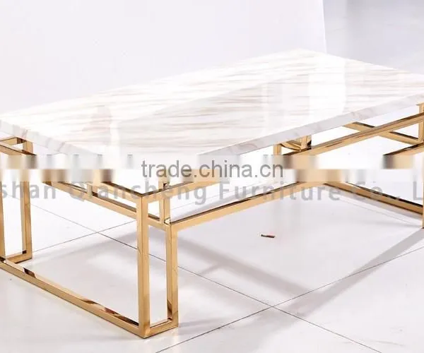 Sweden Style Rectangle Marble Stone Coffee Table Stainless Steel Frame Table photo-3